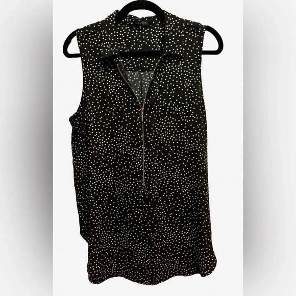 2/$15 - Dynamite Black & White Polka Dot Sleeveless Blouse – Zip Front - Picture 1 of 8